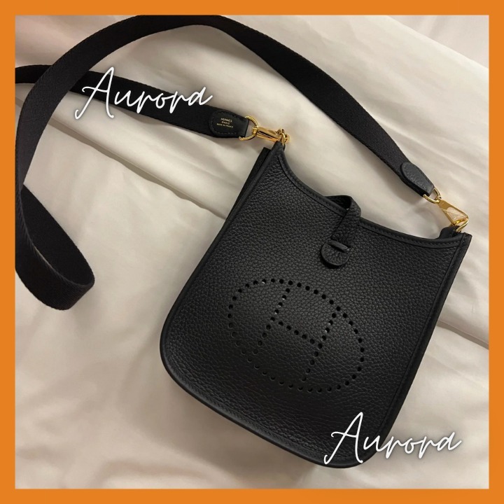 関税込 レア[HERMES]ミニエヴリン mini Evelyne 16 ノエールx金