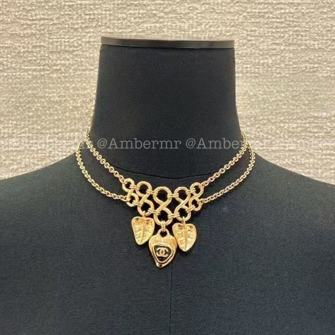 25A CHANEL CCロゴ 2連のハートリーフなネックレス