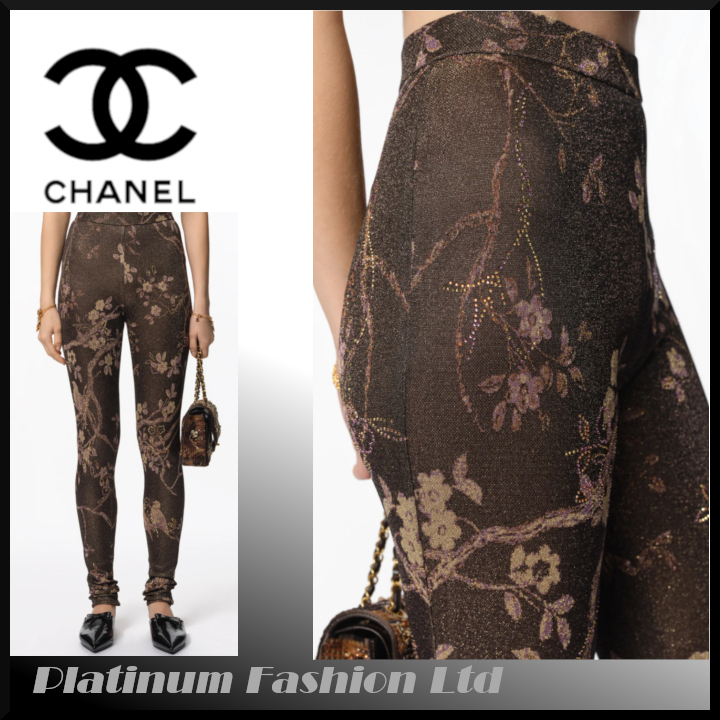 25A◆上品でときめく存在感♪【CHANEL】レギンス 鳥&花 モチーフ