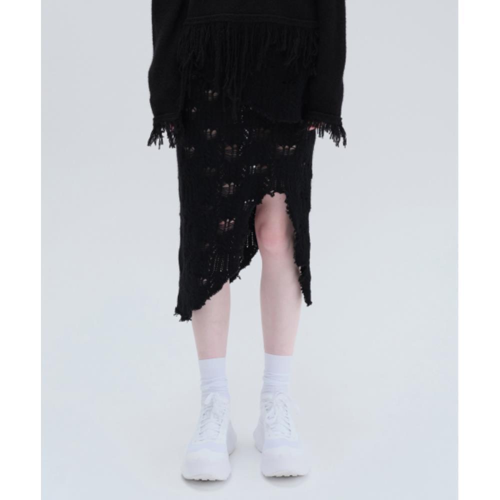 ★ DIAGONAL★ DAMAGE KNIT SKIRT black DA243SK03BK