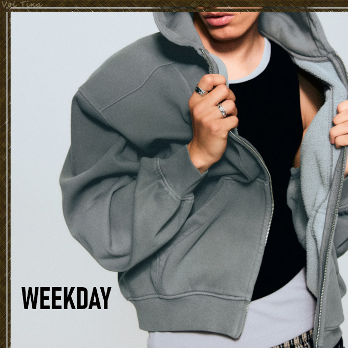 WEEKDAY◆LOOSE FIT BLOCKED ZIP HOODIE［Gray］
