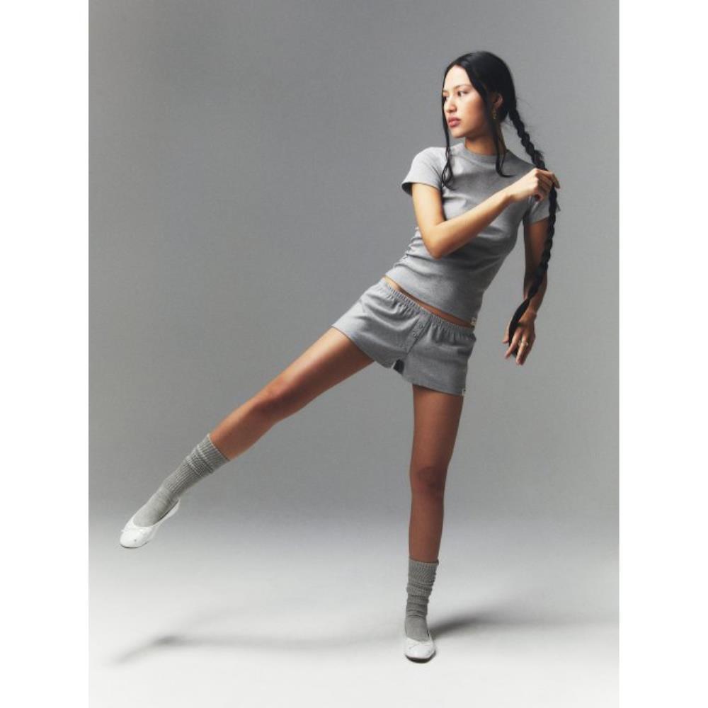 ★ GLOWNY★ BUTTON FLY MINI SHORTS GRAY 23B0013