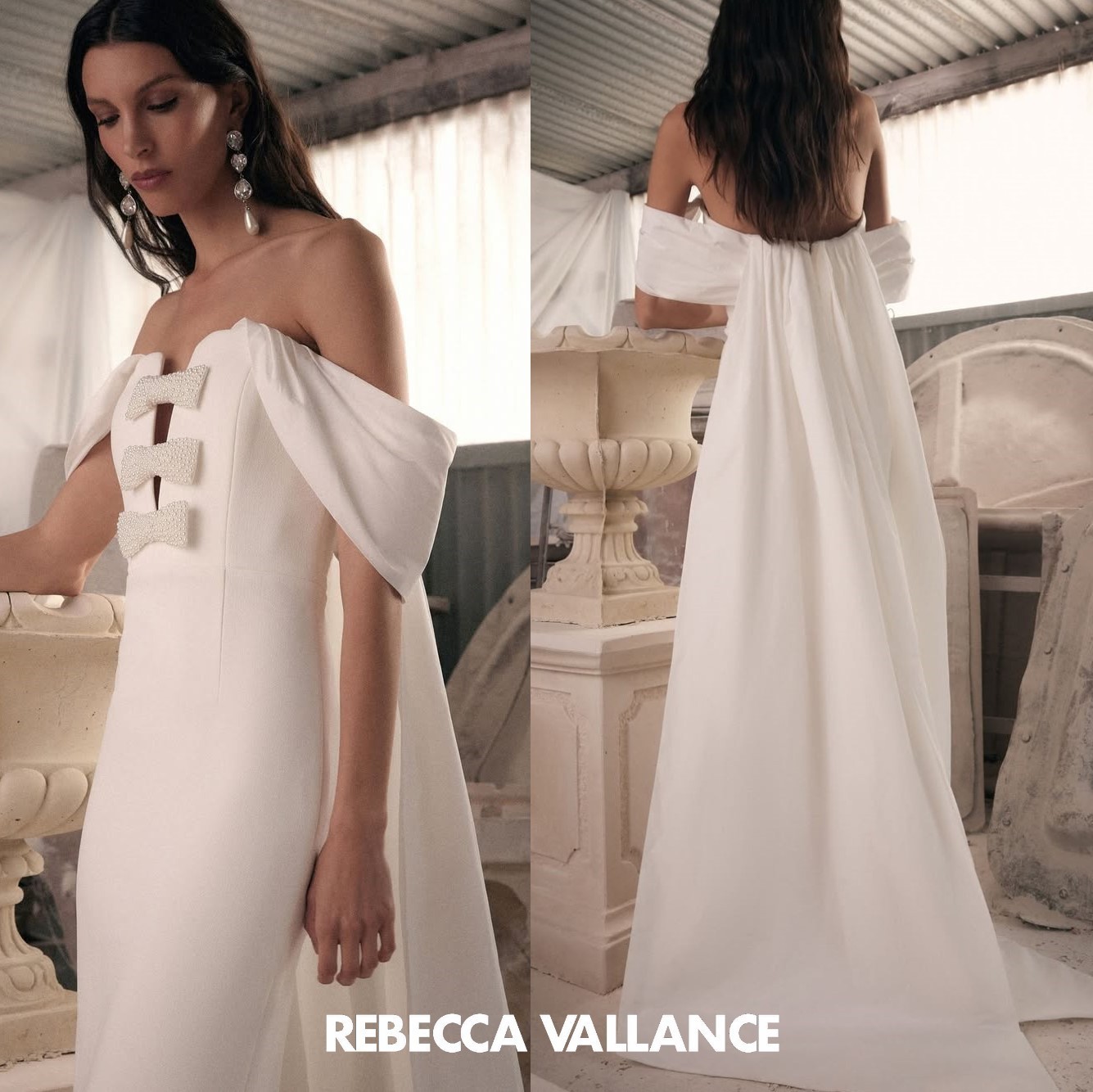 国内発| REBECCA VALLANCE リボン オフショルダーミディドレス