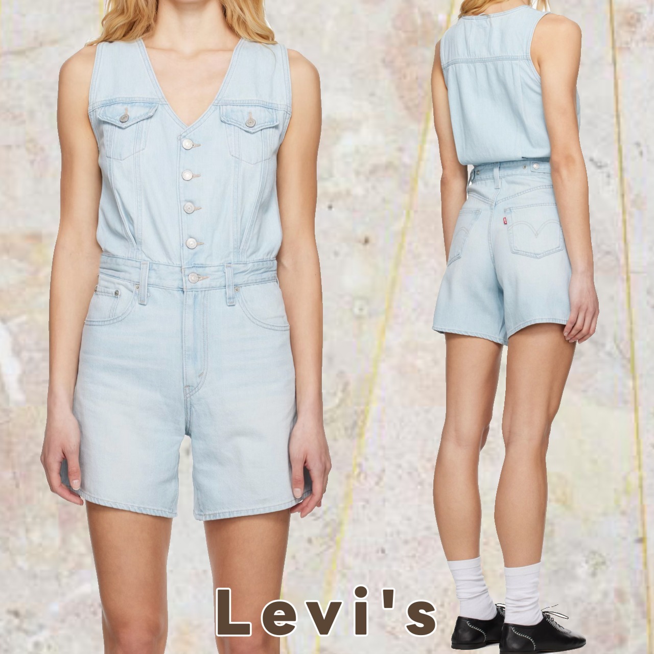 90sルックに♪【Levi's】ブルー ベスト デニム ロンパース