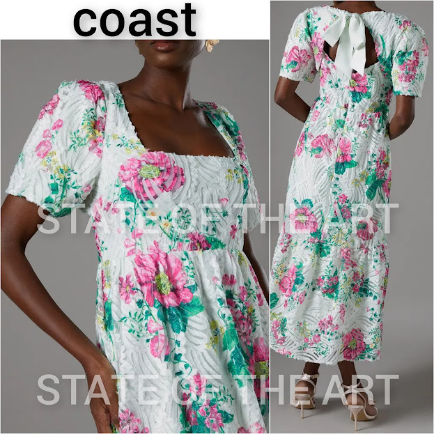 【COAST】フローラルプリント スクープネック ミディドレス