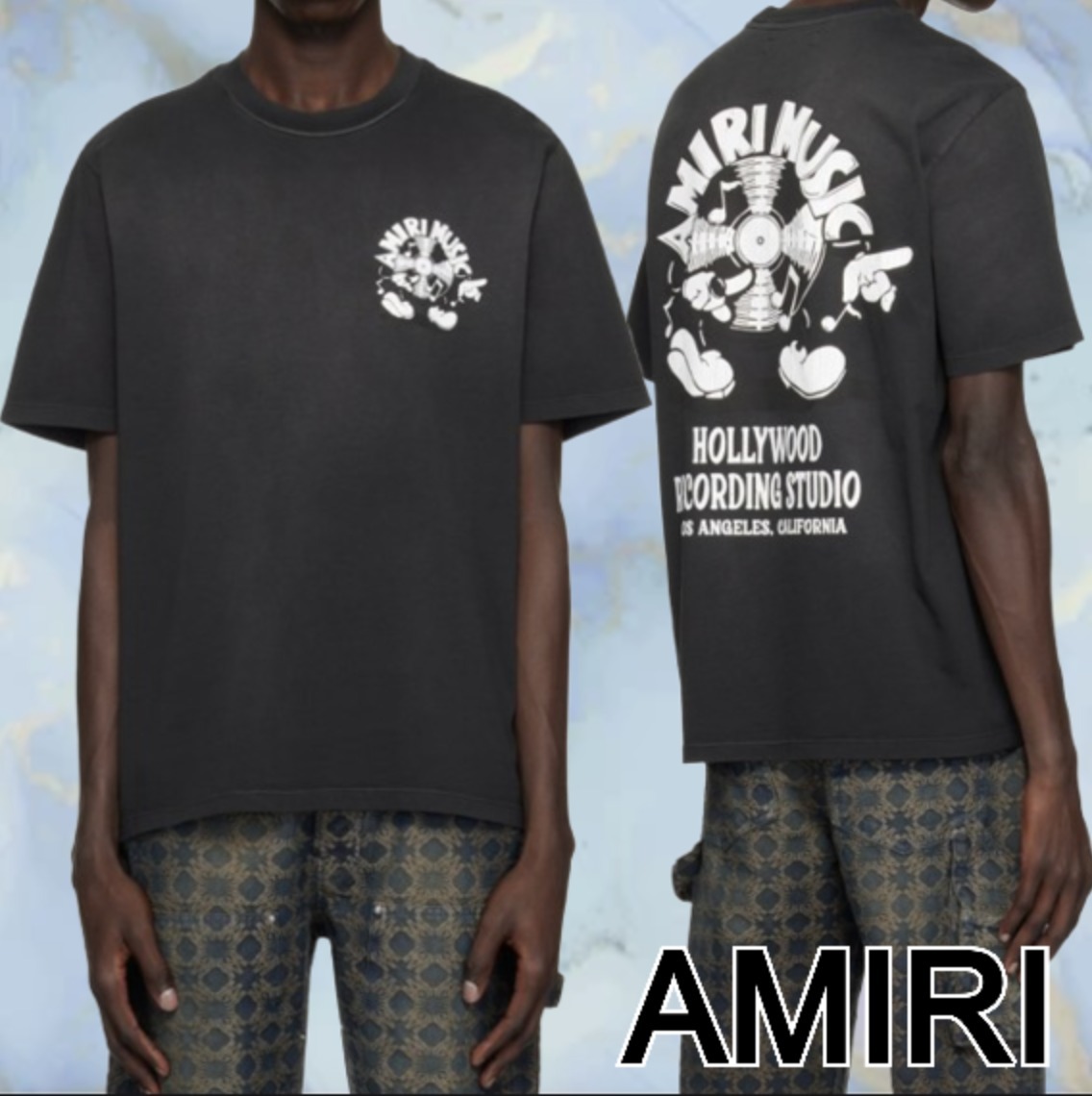 【AMIRI】 ブラック 'Amiri Music' Record Tシャツ