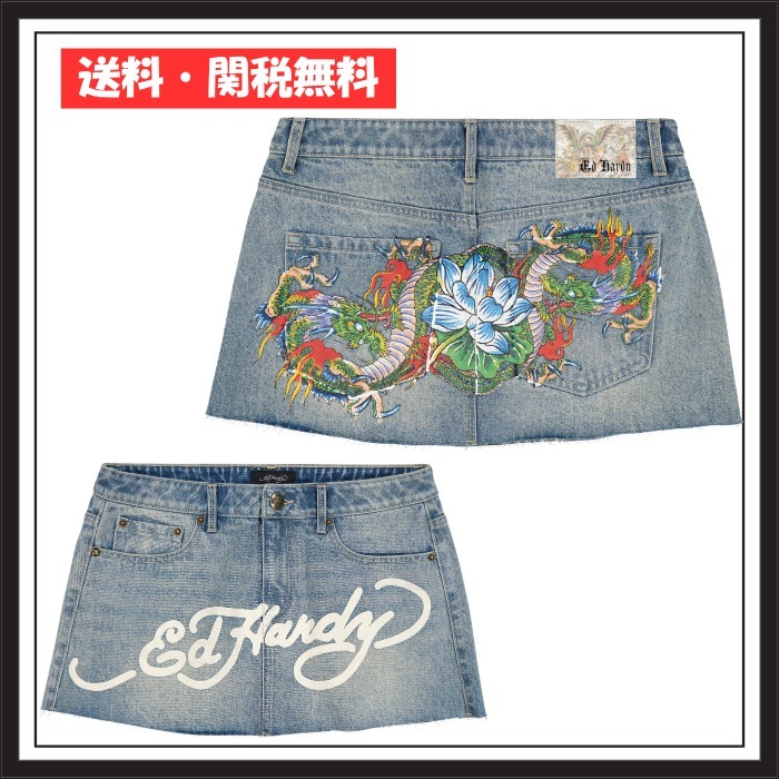 【Ed Hardy】 ドラゴン デニム ミニスカート ロゴ ジーンズ Y2K