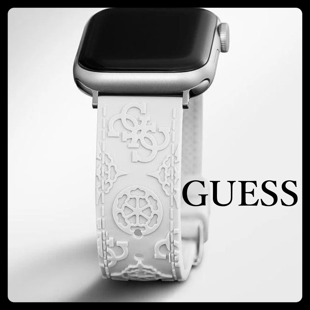 GUESS★シリコン製ホワイトプリントが上品♪クApple Watchバンド