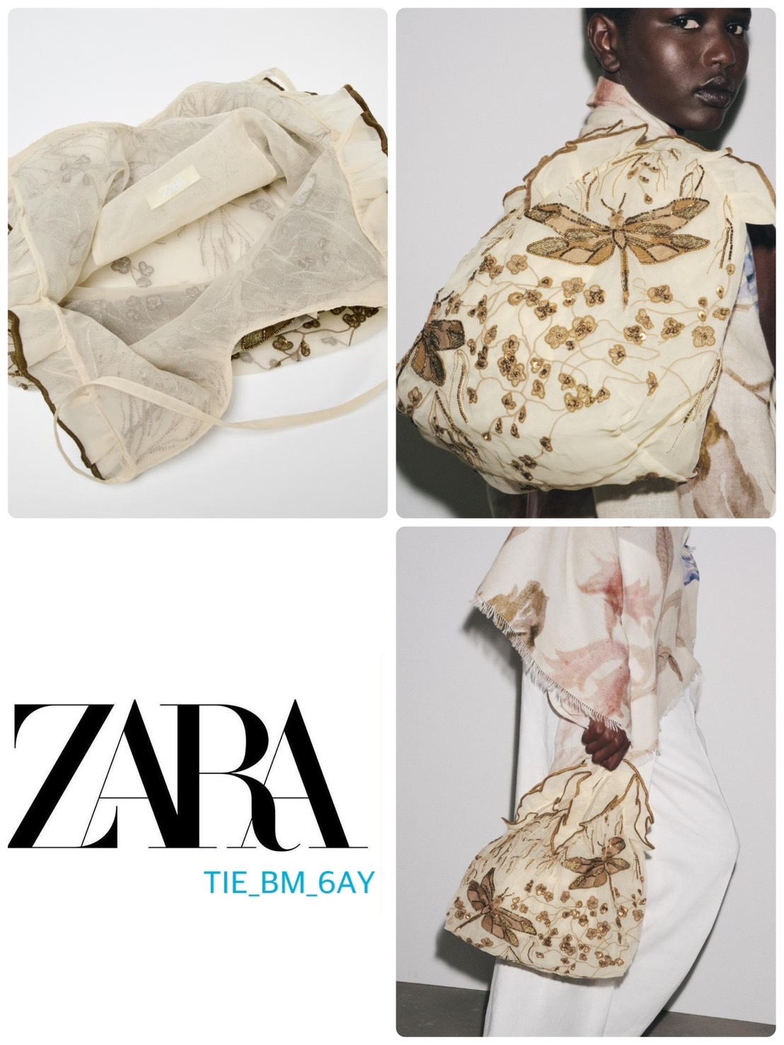 スペイン発送 ZARA ショッパー刺繍ディテール 上品カジュアル