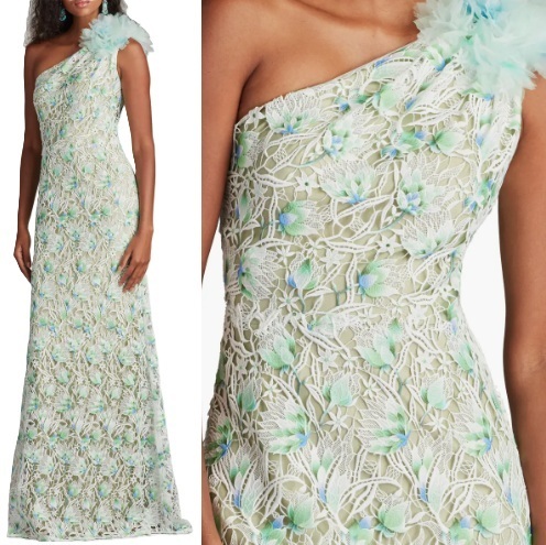 【TADASHI SHOJI】ワンショルダー 3D花柄ガウン 日本未入荷
