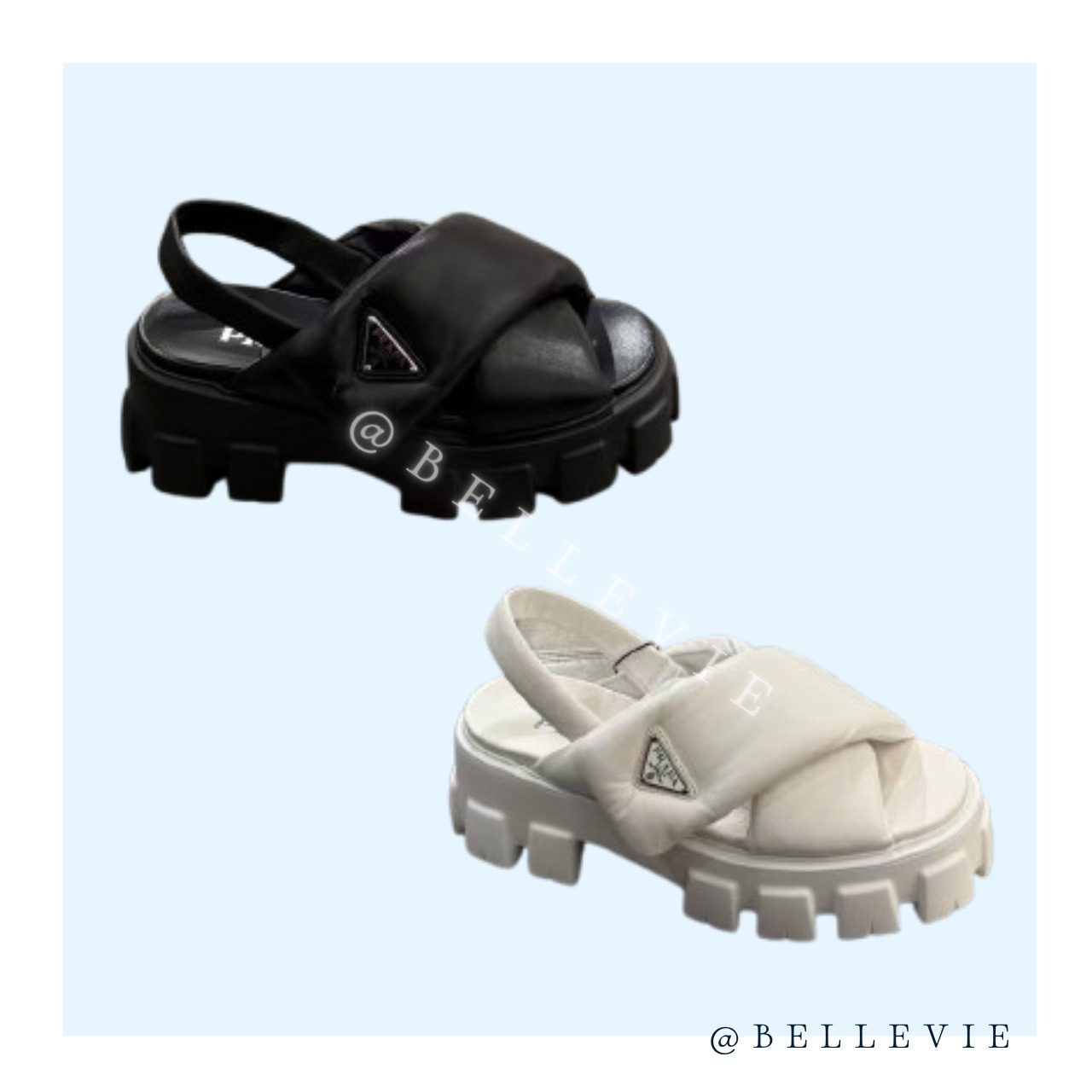 【PRADA】lady's シンプルレザーサンダル 三角ロゴ white／black