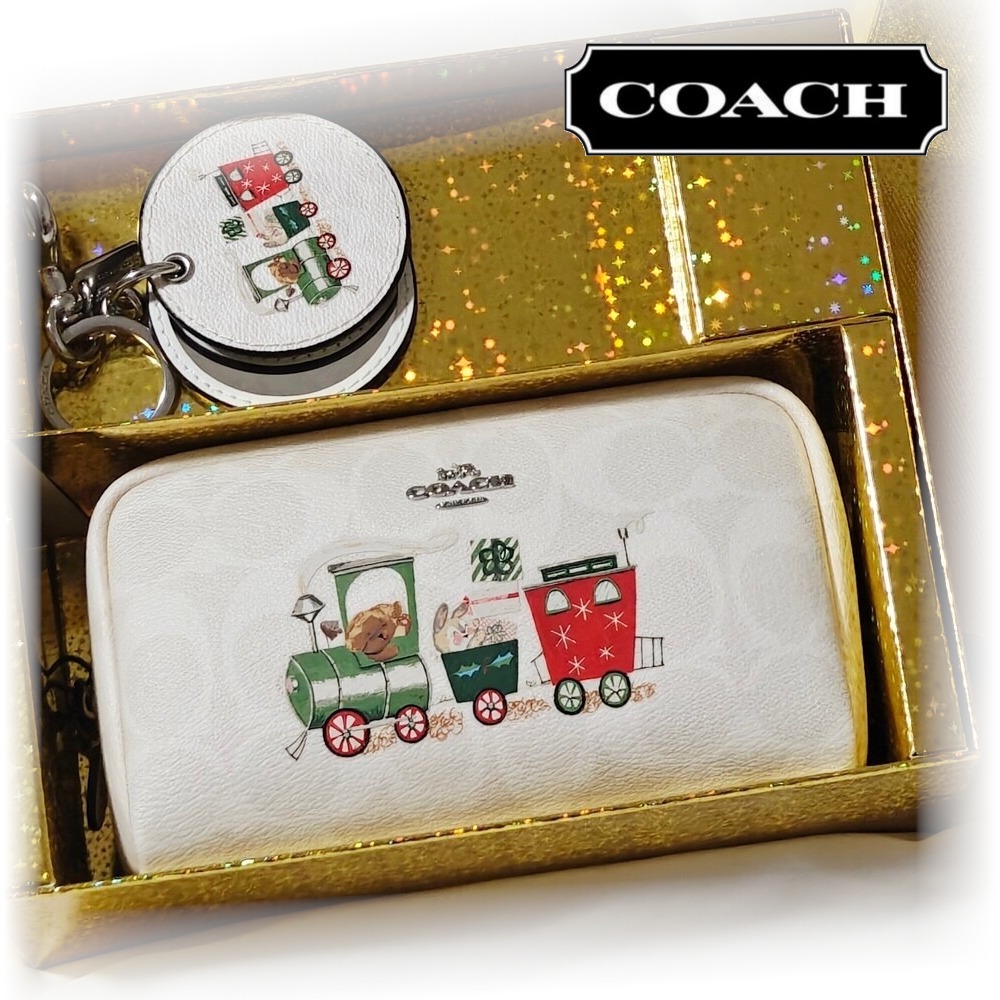 【COACH】ミラー付き！トレインプリント 化粧ポーチC1751