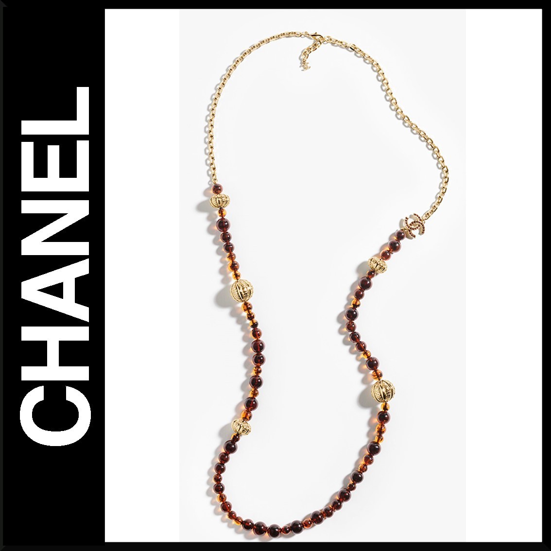 【フェミニンカラー】CHANEL ネックレス ゴールド＆ブラウン