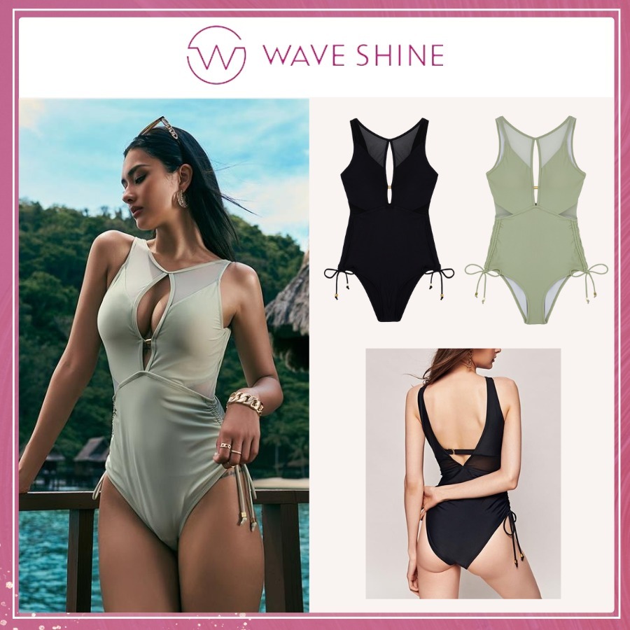 追跡有★WAVE SHINE メッシュ カット セクシー ワンピース水着