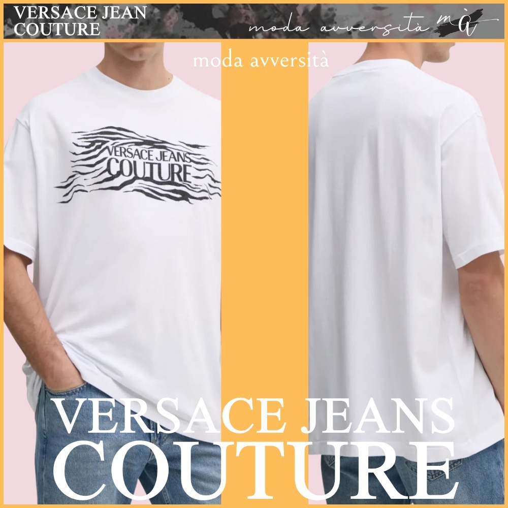 VERSACE JEANS ゼブラ ロゴ Tシャツ スワロフスキー 白 コットン
