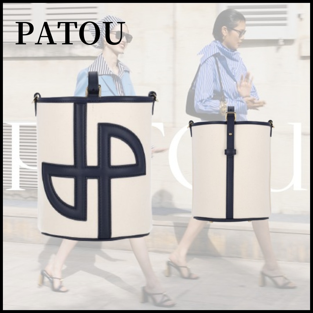 送料関税込♪【PATOU】レザー＆キャンバス バケットバッグsmall