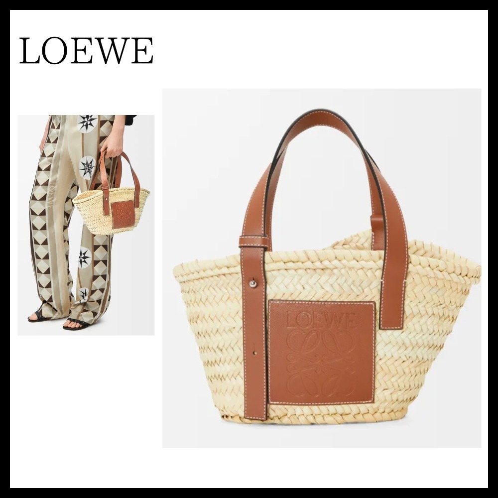 【LOEWE】パームリーフ×レザー バスケットバッグ 夏 大人気
