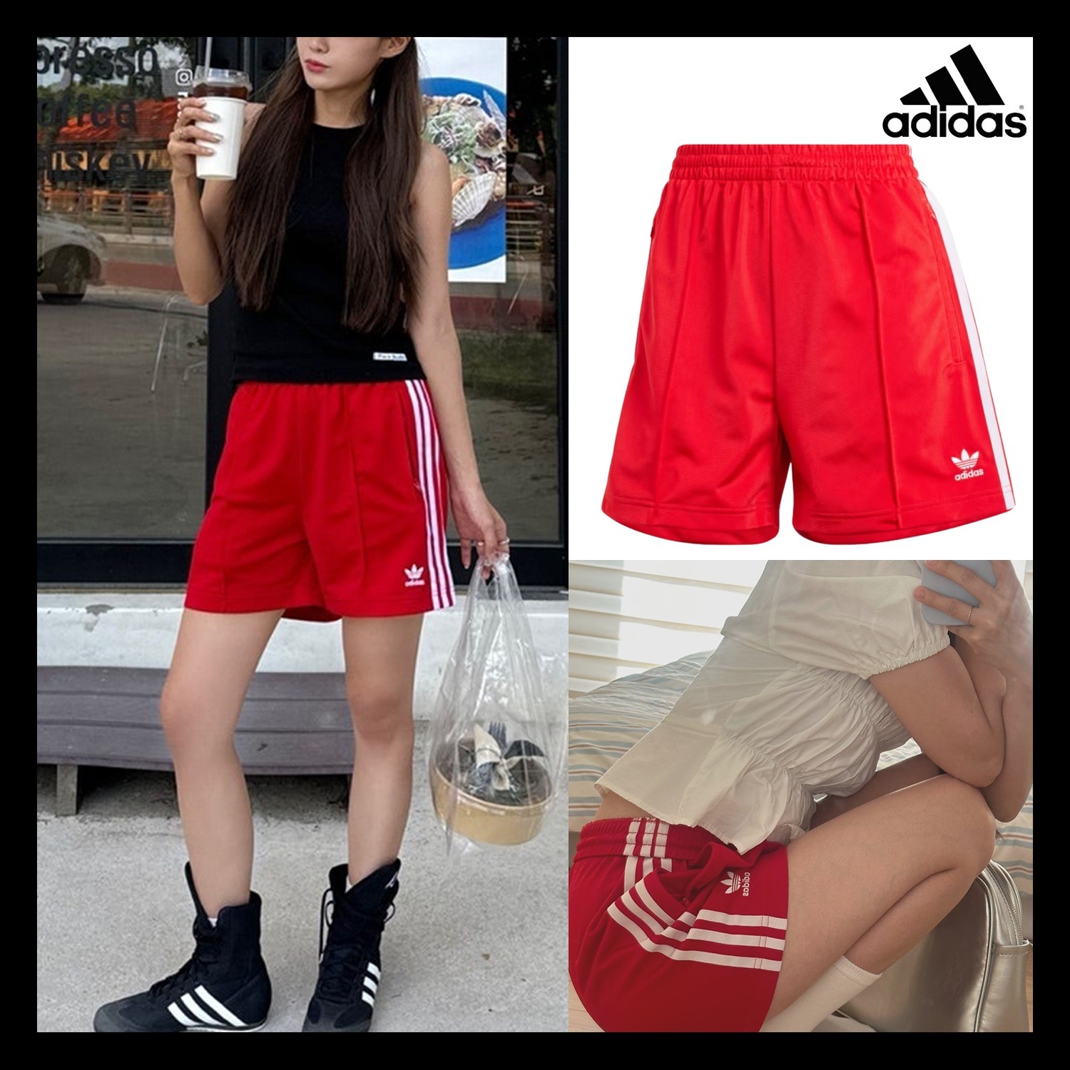 【Adidas】Firebird Shorts Better Scarlet White