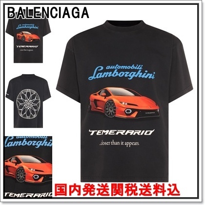 BALENCIAGA フェードブラックコットンクルーネック半袖Tシャツ