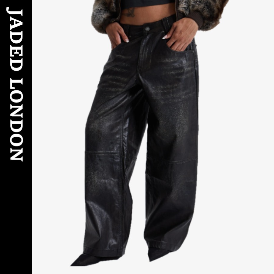 【JADED LONDON】UK発★Used加工 Veganレザー ワイドパンツ