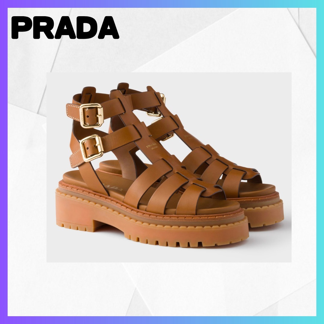 PRADA ストラップ付きレザーサンダル
