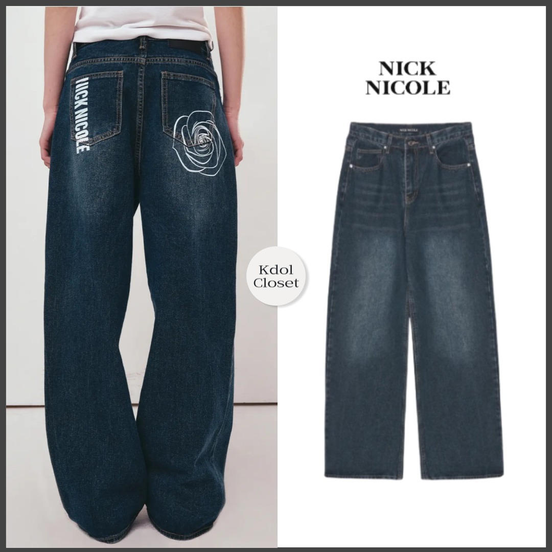 デニム・ジーパン [NICK&NICOLE] NICOLE ROSE PRINTING WASHING DENIM PANTS