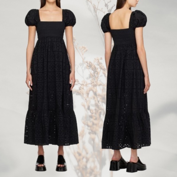 【GANNI】ブラック Broderie Anglaise マキシワンピース