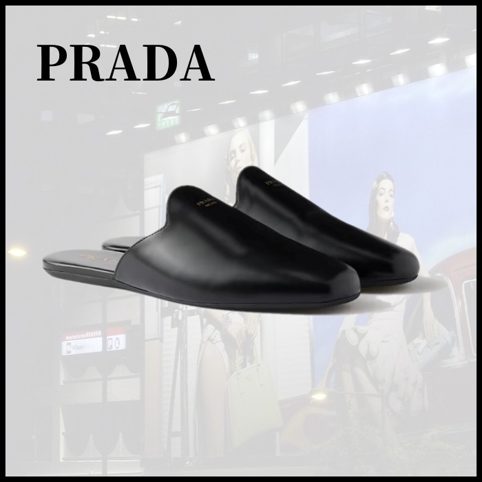 ■PRADA プラダ ブラッシュドレザー ミュール