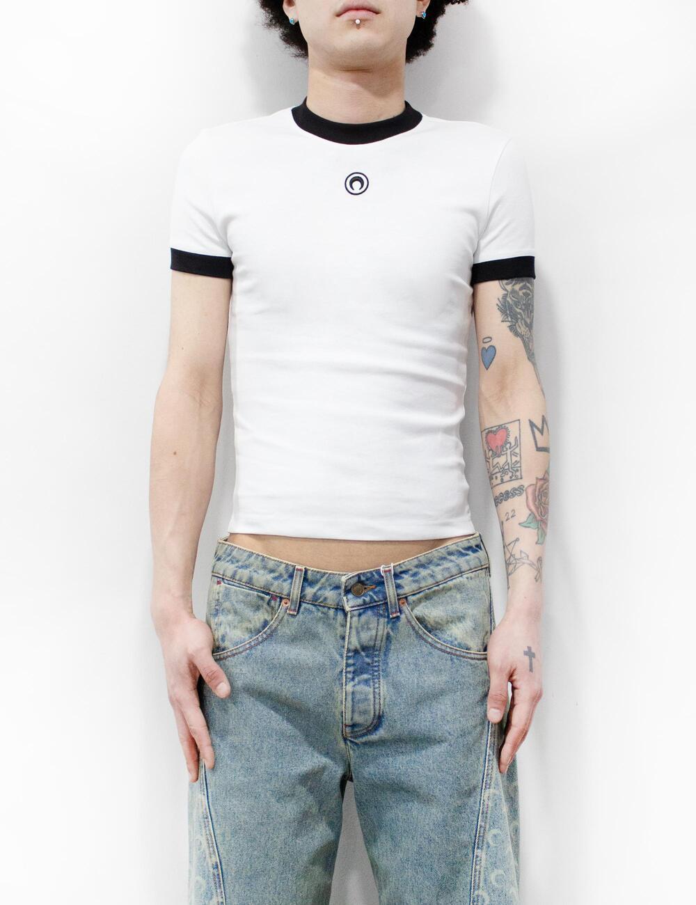 【MARINE SERRE】MOON LOGO JERSEY FITTED T-SHIRT_WHITE