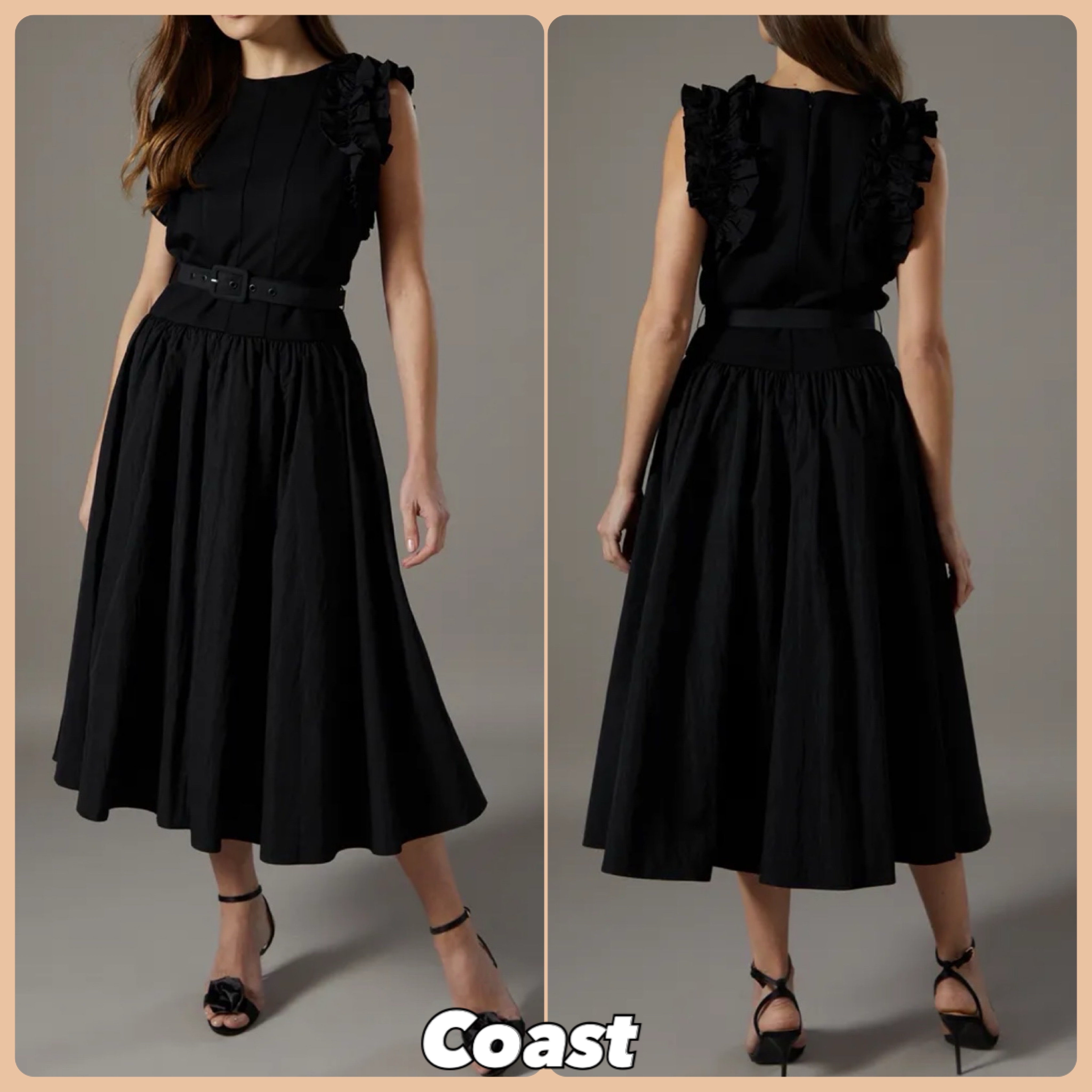 Coast☆Taffeta Ruffle Belted Dress ワンピース【UK発】