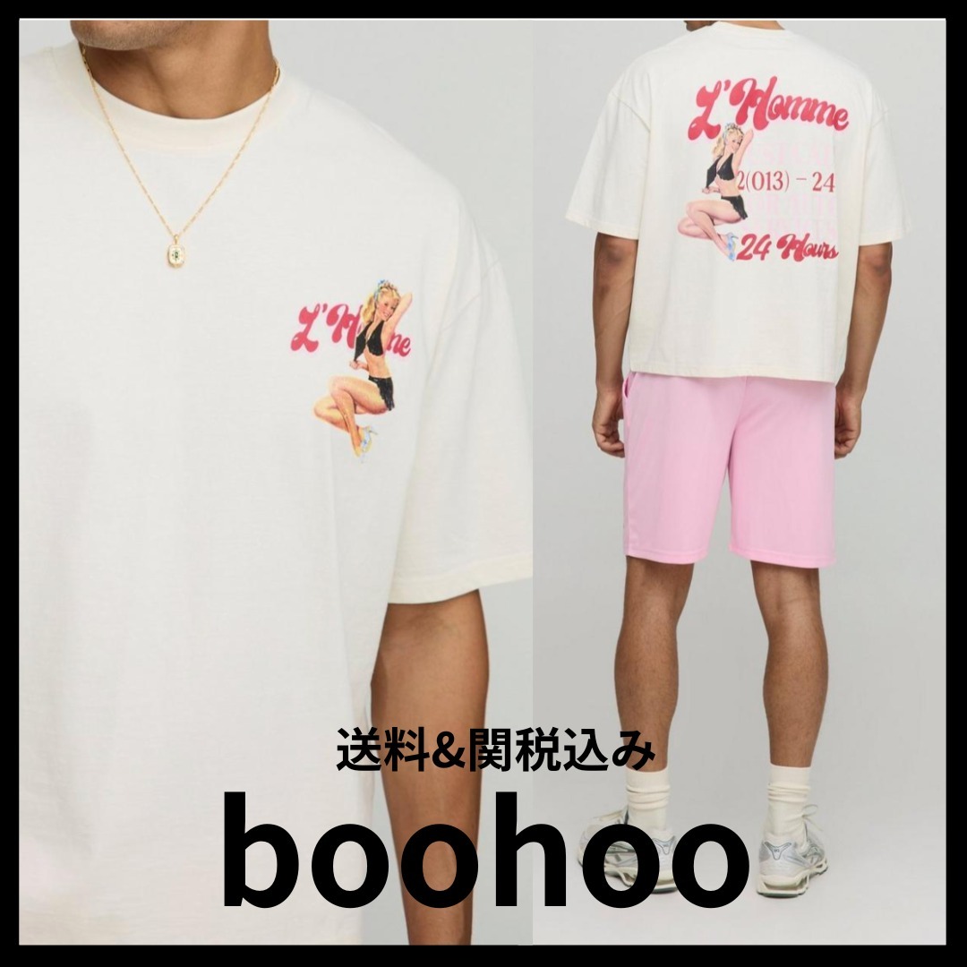 《boohoo》パフプリントTシャツとメッシュショーツセット