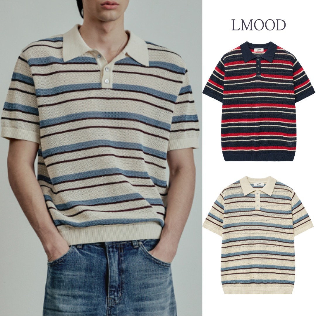 【LMOOD】ノーティカル シルケット コットン PK ハーフ ニット