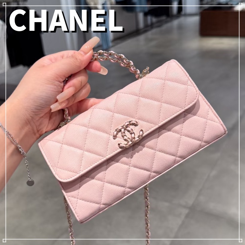 人気 CHANEL kelly 2way キャビア ミニバッグ ショルダー ピンク