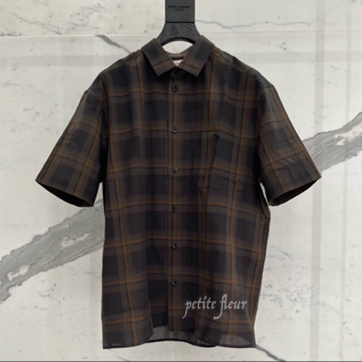 SAINT LAURENT 2025FW 半袖シャツ タータンチェック カーキ