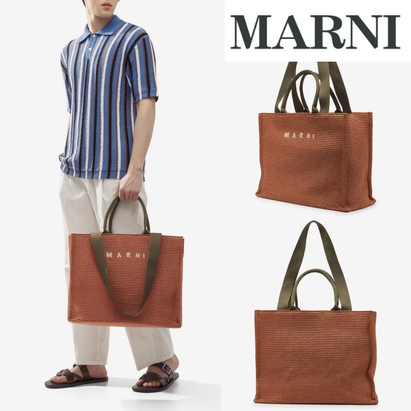 ★超特価★MARNI★ Logo Print ラージバスケット トートバッグ