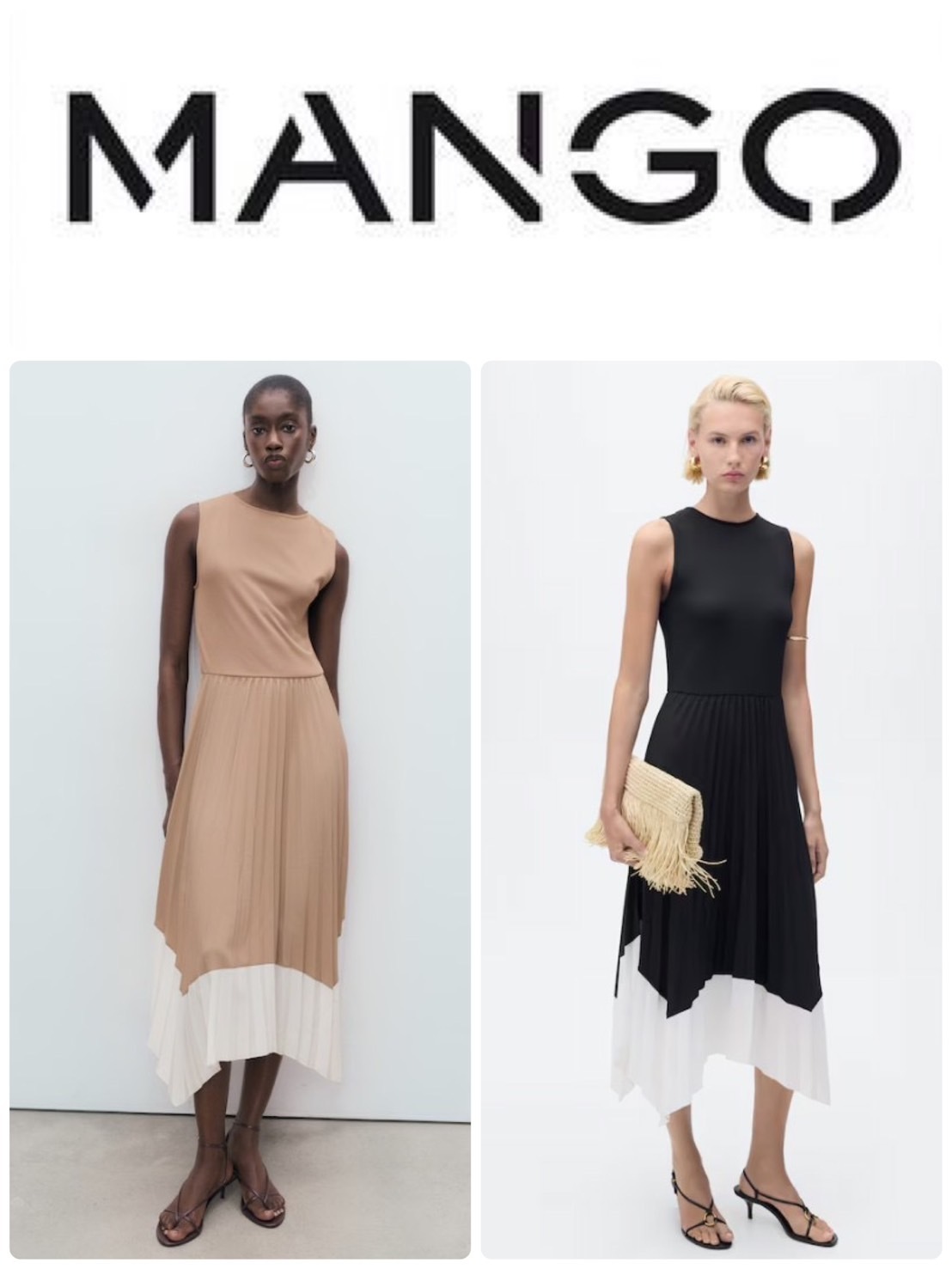 スペイン発送 MANGO コンビプリーツドレス 選べるカラー 最新作