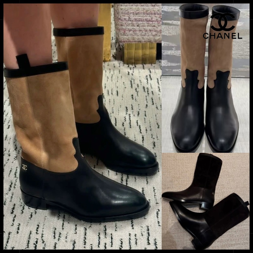 【お洒落♪】CHANEL ミドルブーツ 異素材ミックス バイカラー
