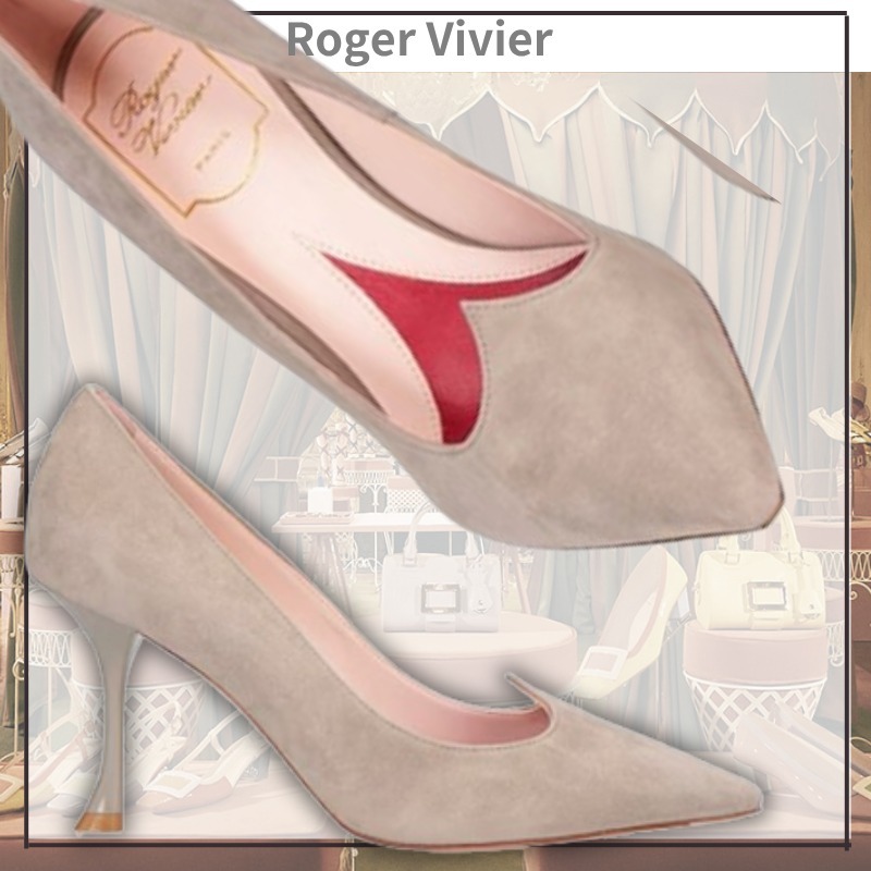 おでかけに ROGER VIVIERハートスエードパンプス8cｍ グレージュ