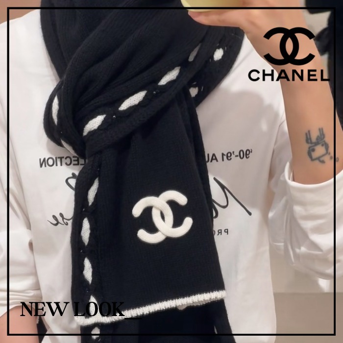 《ワンポイント映え♪》CHANEL ニットマフラー パール編み