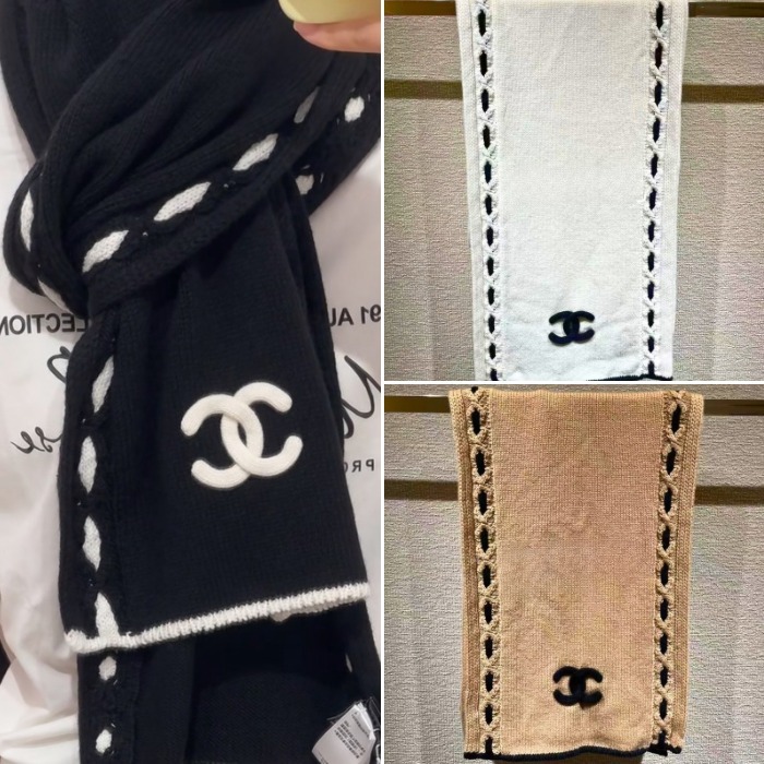 《ワンポイント映え♪》CHANEL ニットマフラー パール編み