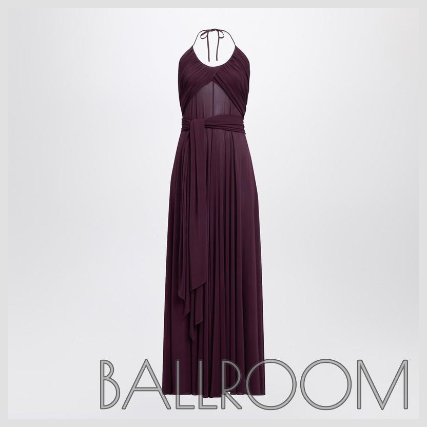 ワンピース ALAIA LONG BURGUNDY DRAPED JERSEY DRESS