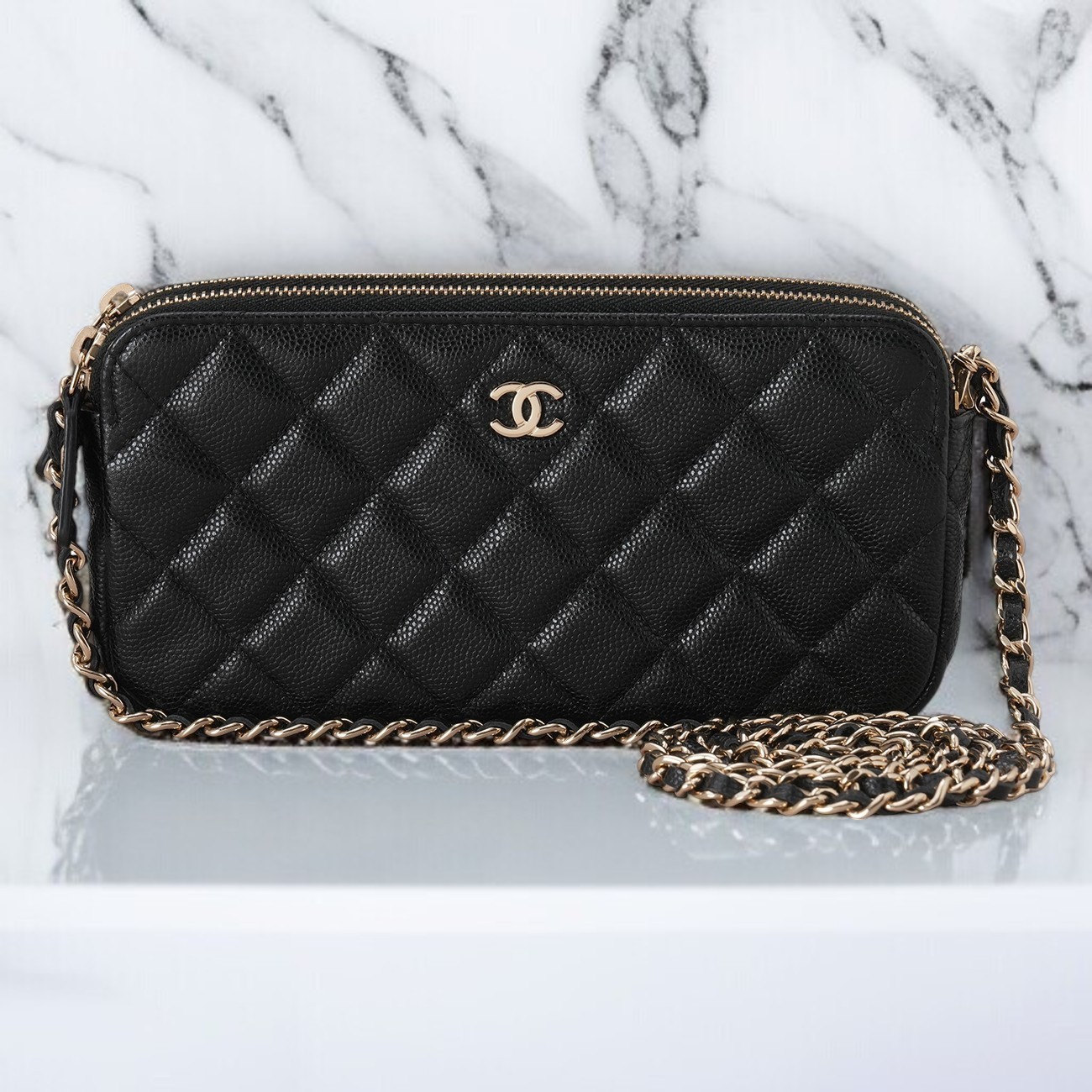 《CHANEL》キャビア ダブルジッパー WOC 中古