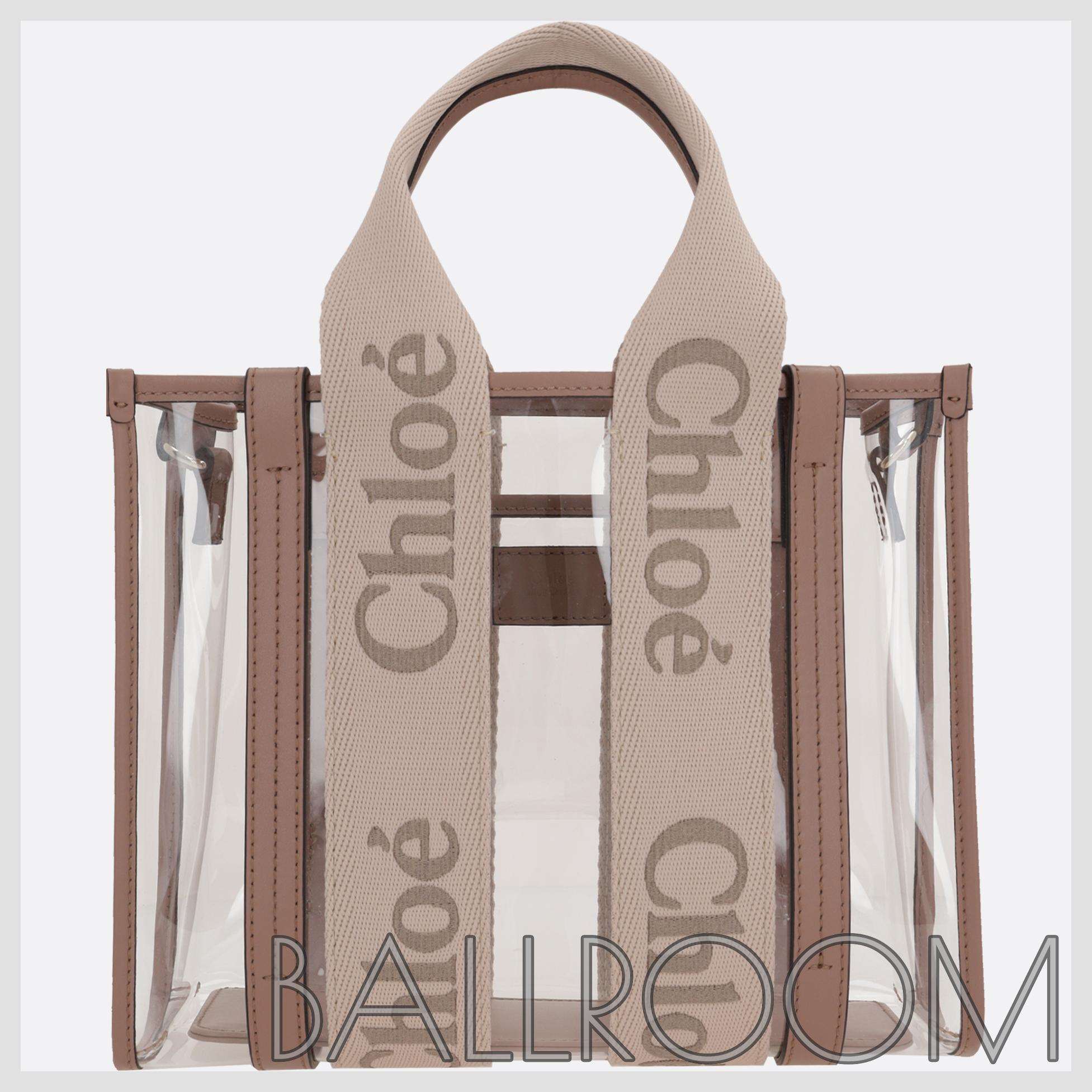 トートバッグ CHLOE WOODY SMALL TOTE BAG IN RUBBER AND LEATHER