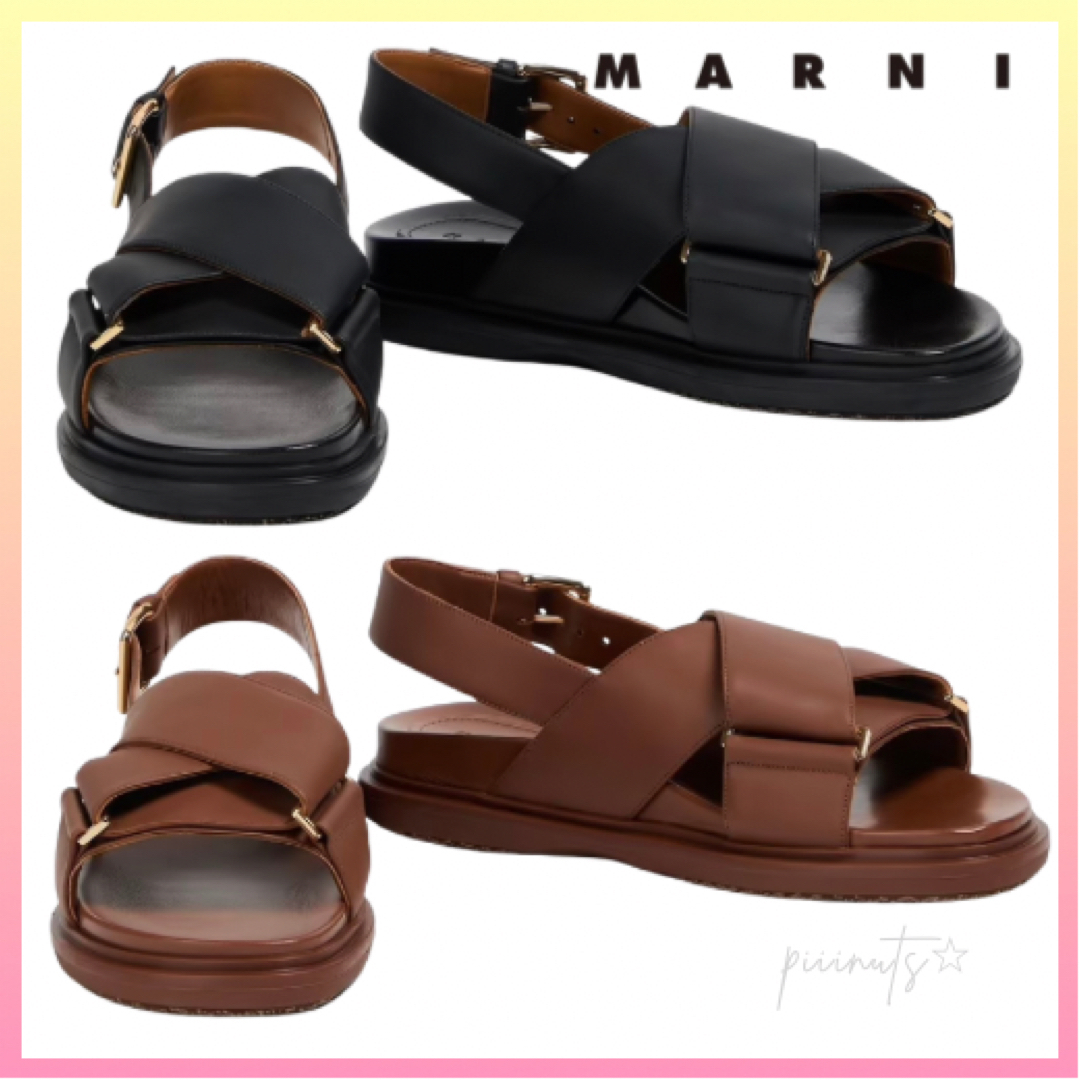 関送込【MARNI】Fussbett ロゴ レザー スリングバックサンダル