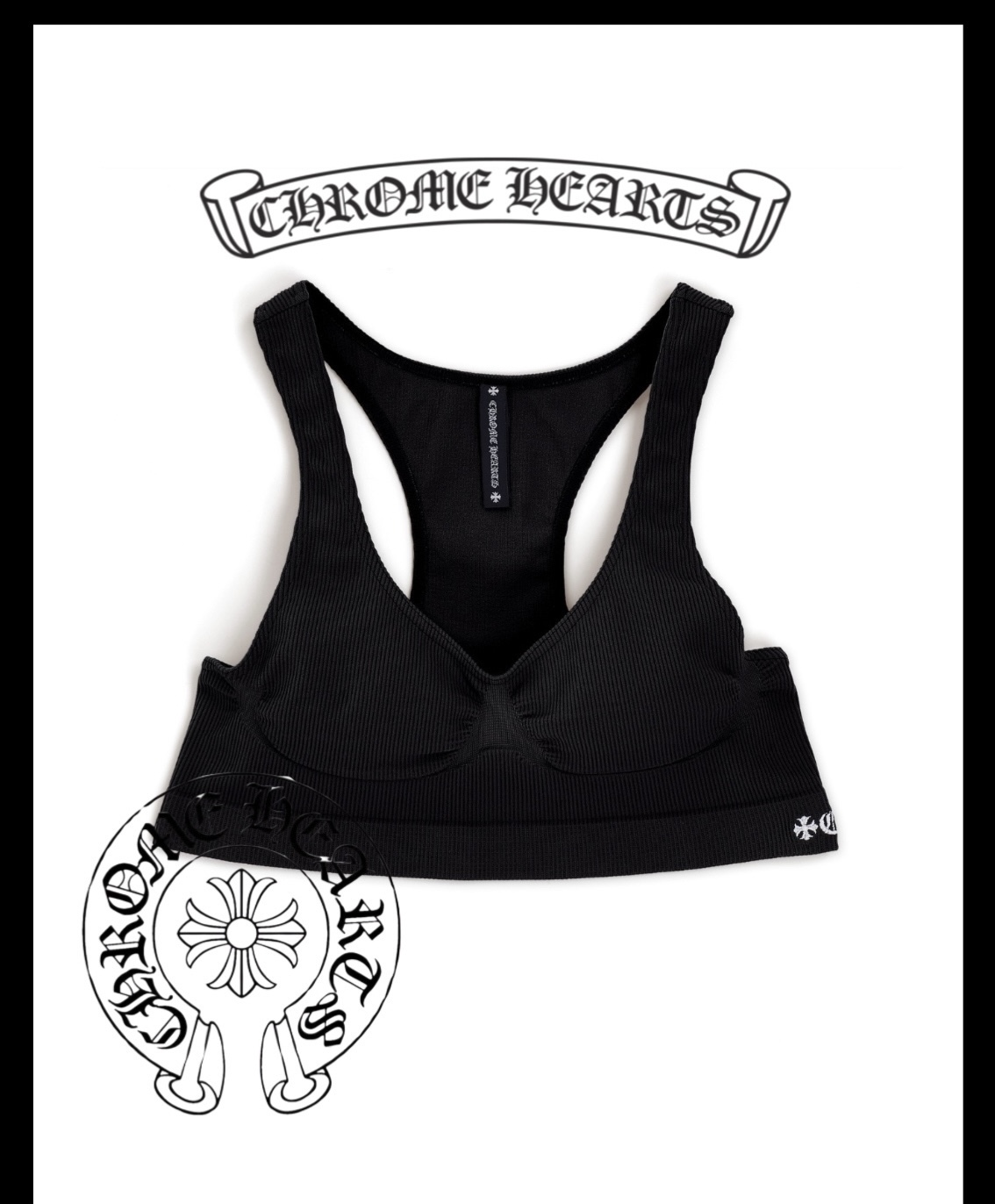 【CHROME HEARTS】リブニット ロゴ スポーツブラ ブラック