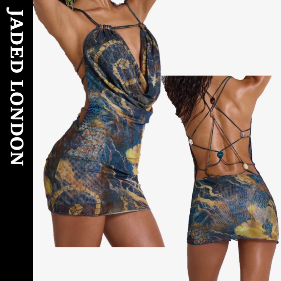 【JADED LONDON】メッシュビーズ バックレス ミニドレス