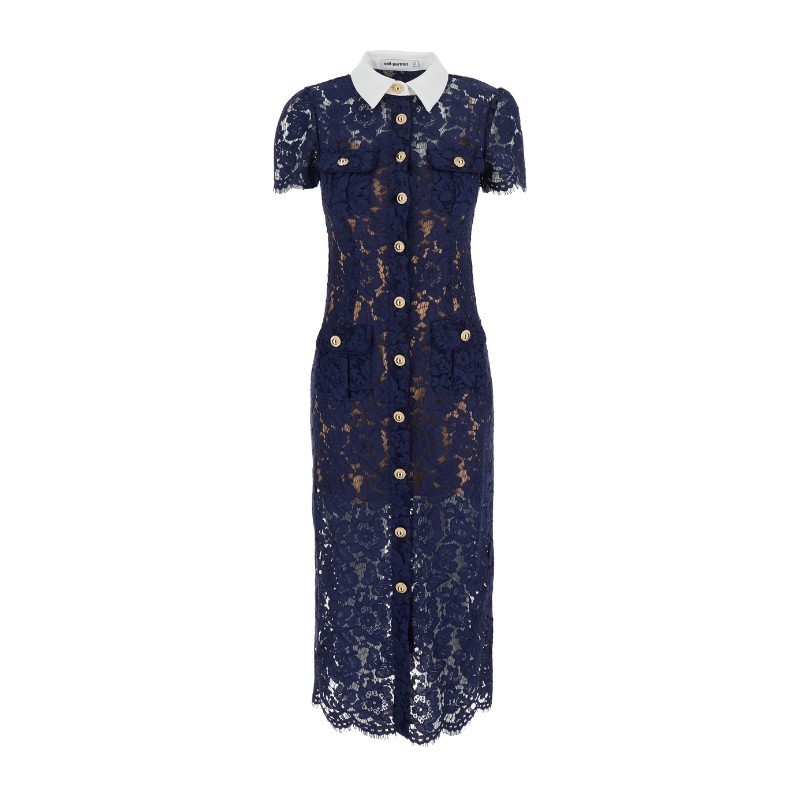 ワンピース SELF PORTRAIT NAVY LACE CONTRAST COLLAR MIDI DRESS
