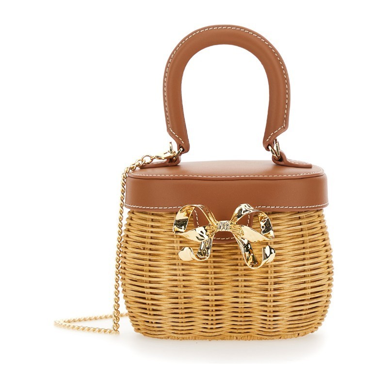 トートバッグ SELF PORTRAIT FW25 RATTAN BOW BASKET BAG (PF25302BR BROWN)