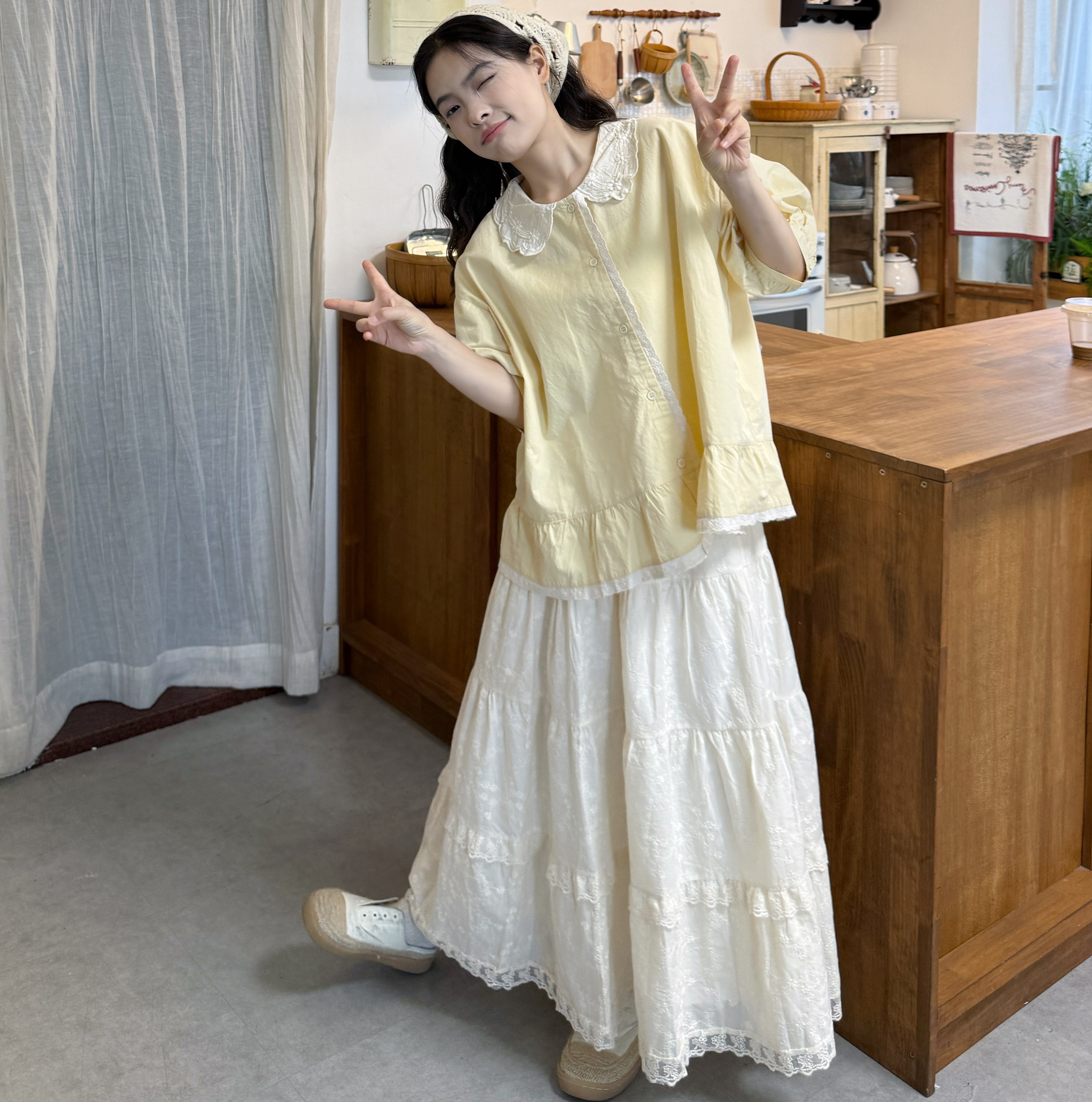 セットアップ 襟付き 半袖 シャツ ハイウエスト スカート 夏 1