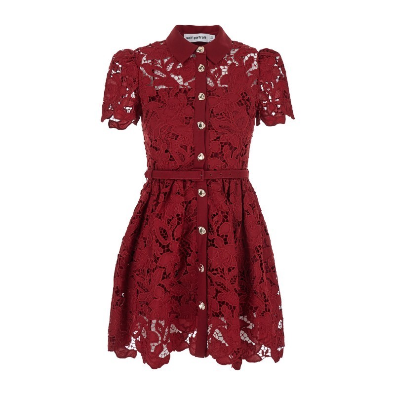 ワンピース SELF PORTRAIT BURGUNDY LACE COLLARED MINI DRESS
